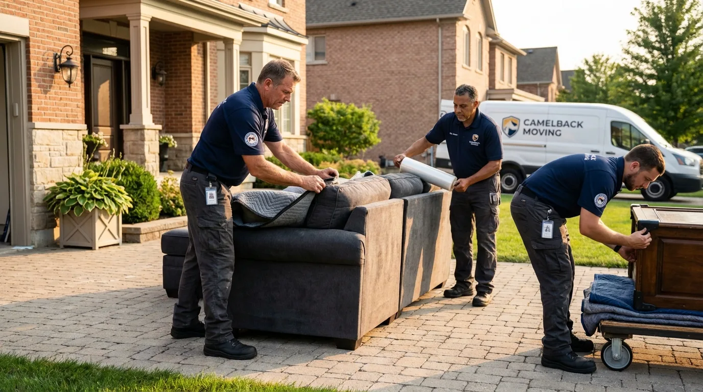 Large estate moving crew wrapping furniture in Orinda, CA